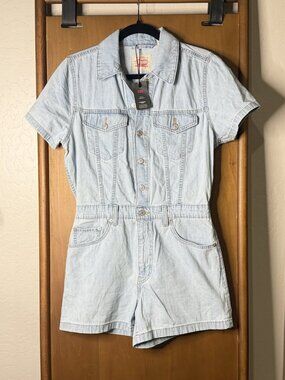 Levi's Light-Wash Short-Sleeve Denim Romper, Size S, NWT